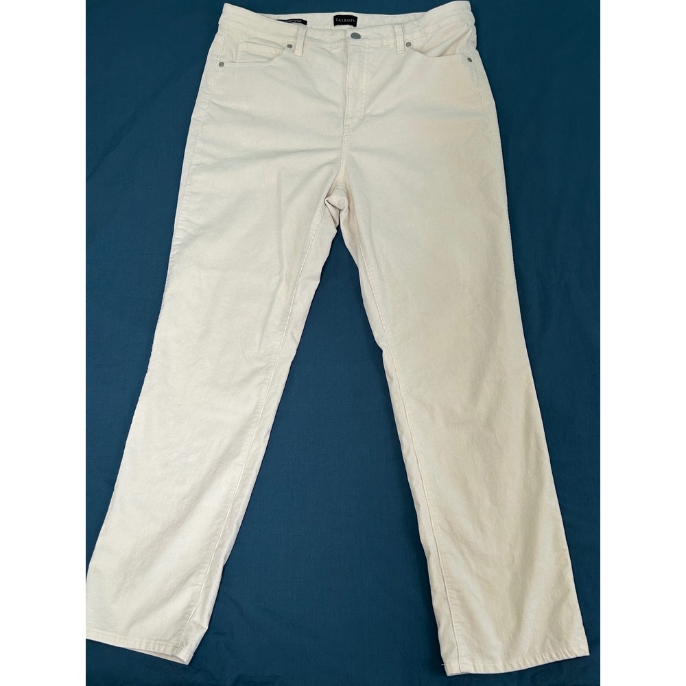 Talbots Women 14 Cream Corduroy Straight Leg Pants Off White Casual Classic
